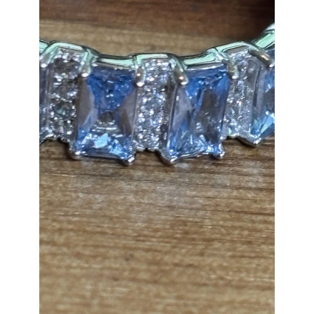 925 Sterling Silver Blue Topaz Eternity Ring Size 8.5 - Picture 2 of 9